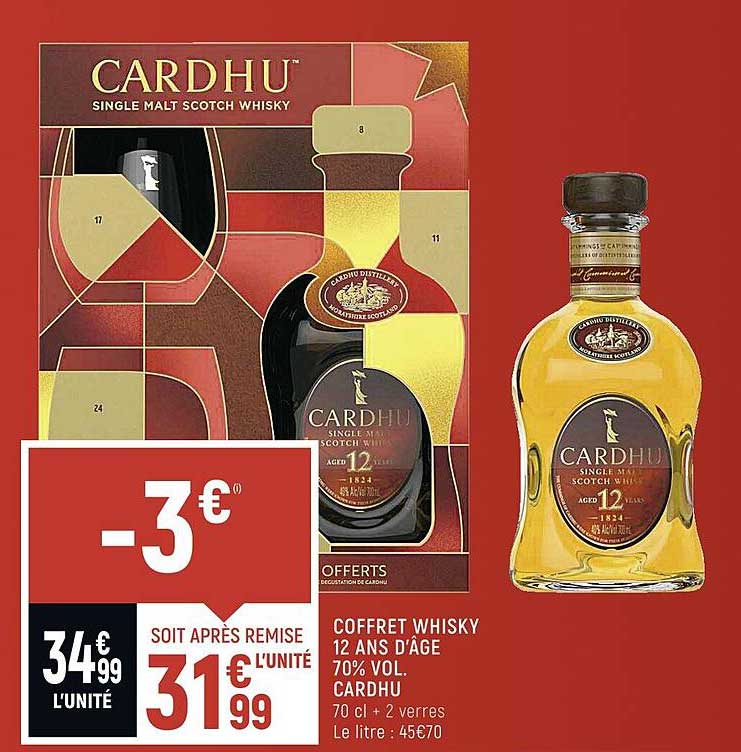 coffret whisky 12 ans d'âge 70% vol. cardhu