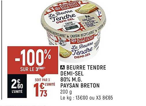 beurre tendre demi-sel 80% m.g. paysan breton