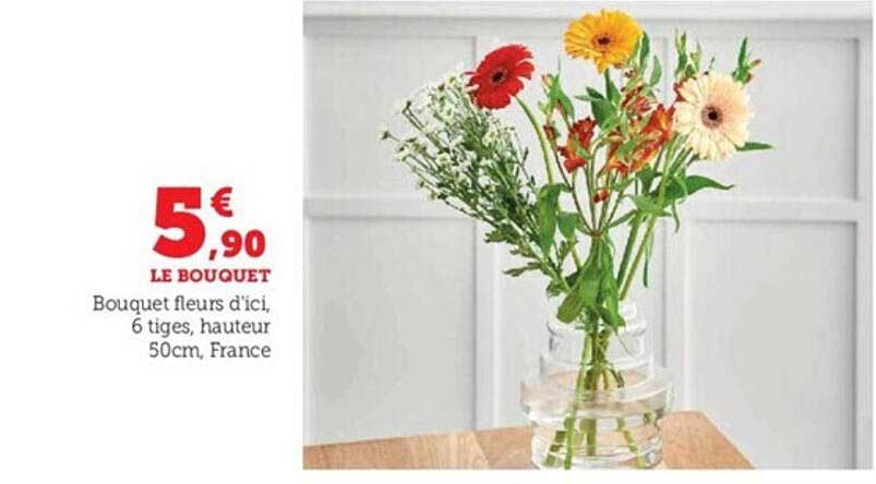 bouquet fleurs d'ici, 6 tiges, hauteur 50 cm