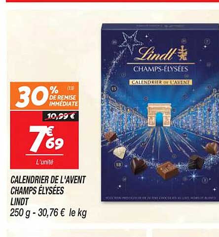 calendrier de l'avent champs élysées lindt