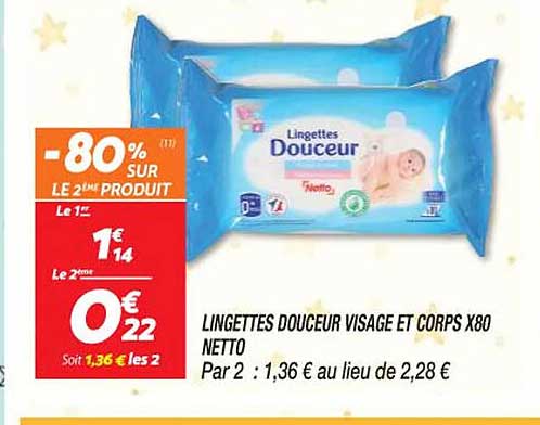 lingettes douceur visage et corps x80 netto