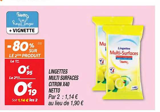 lingettes multi surfaces citron x40 netto