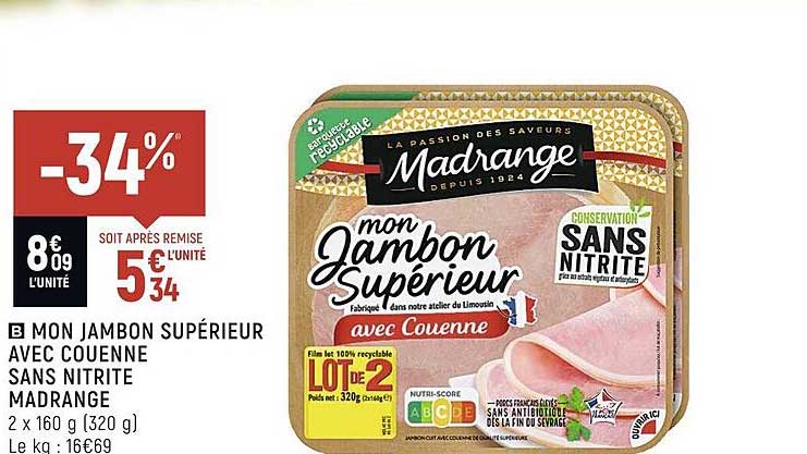 mon jambon supérieur avec couenne sans nitrite madrange