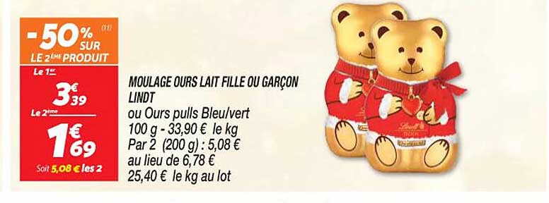 Moulage Ours Lait Fille Ou Garçon Lindt