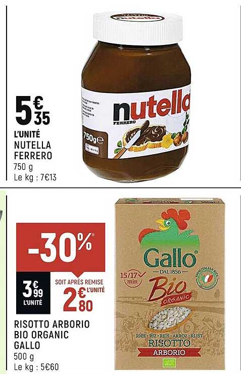 Nutella Ferrero, Risotto Arborio Bio Organic Gallo