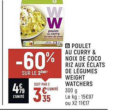 poulet au curry & noix de coco riz aux éclats de légumes weight watchers