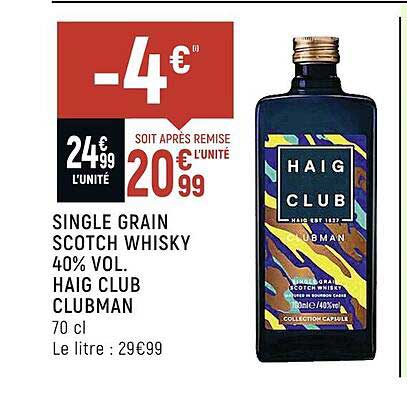 single grain scotch whisky 40% vol. haig club clubman