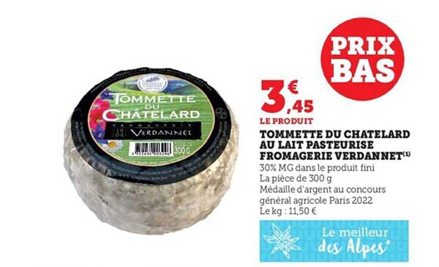 tommette du chatelard au lait pasteurisé fromagerie verdannet