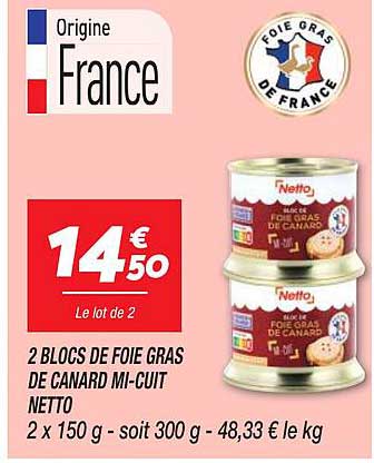 2 blocs de foie gras de canard mi-cuit