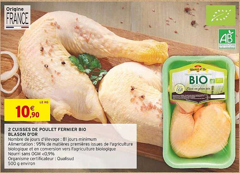 2 cuisses de poulet fermier bio blason d'or