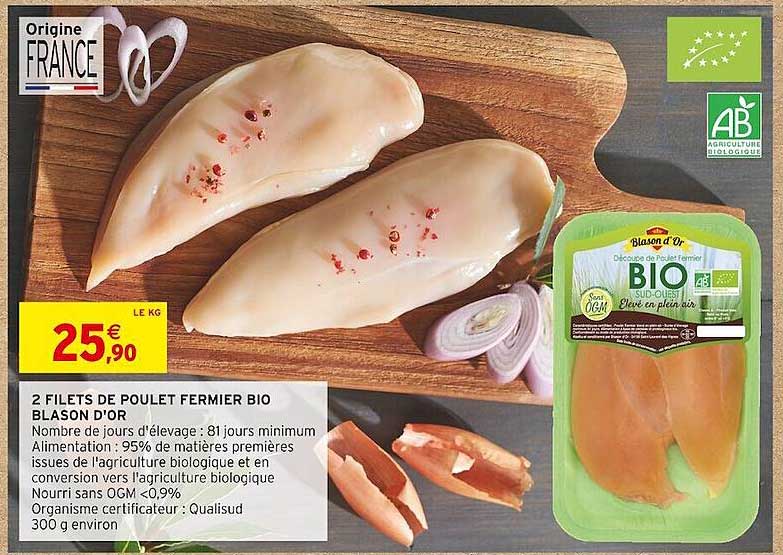 2 filets de poulet fermier bio blason d'or