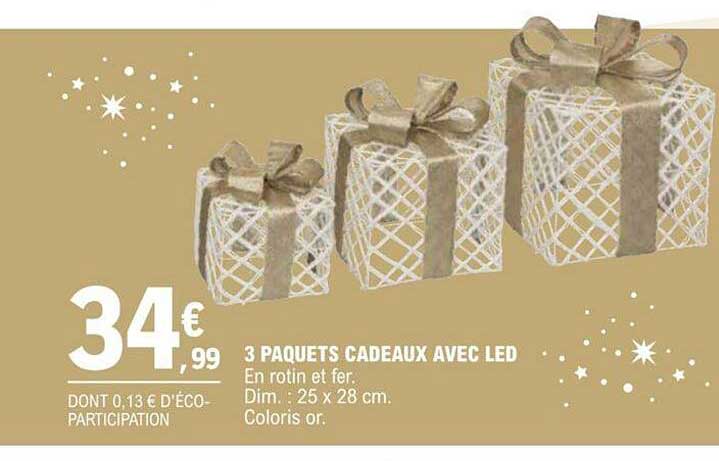 3 paquets cadeaux avec led