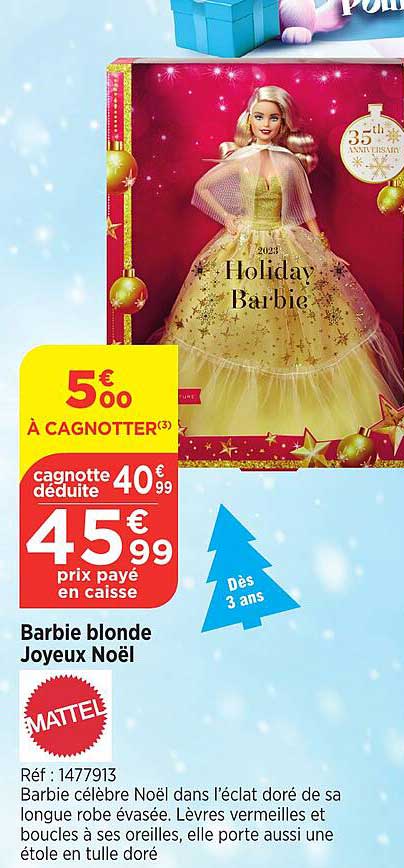 barbie blonde joyeux noël mattel