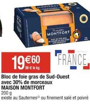 bloc de foie gras de sud-ouest avec 30% de morceaux maison montfort