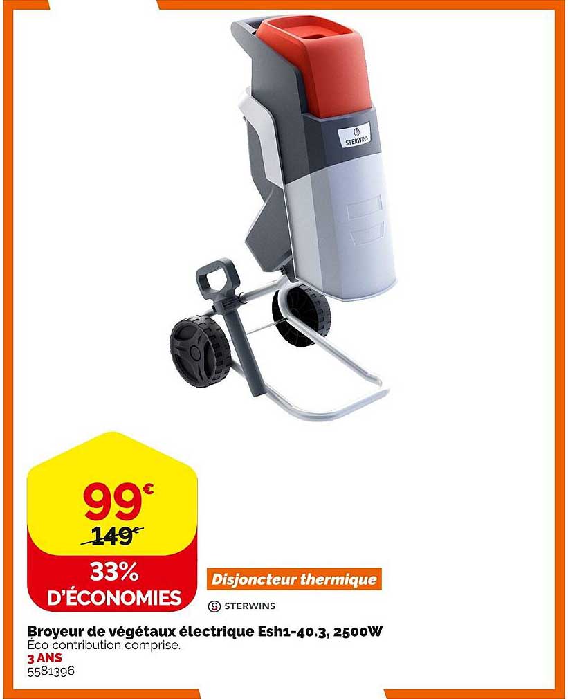 broyeur de végétaux électrique esh1-40.3, 2500w