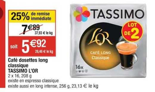 Café Dosettes Long Classique Tassimo L'or