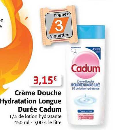 crème douchhe hydratation  longue durée cadum