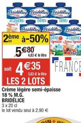 crème légère semi-épaisse 18% mg bridélice