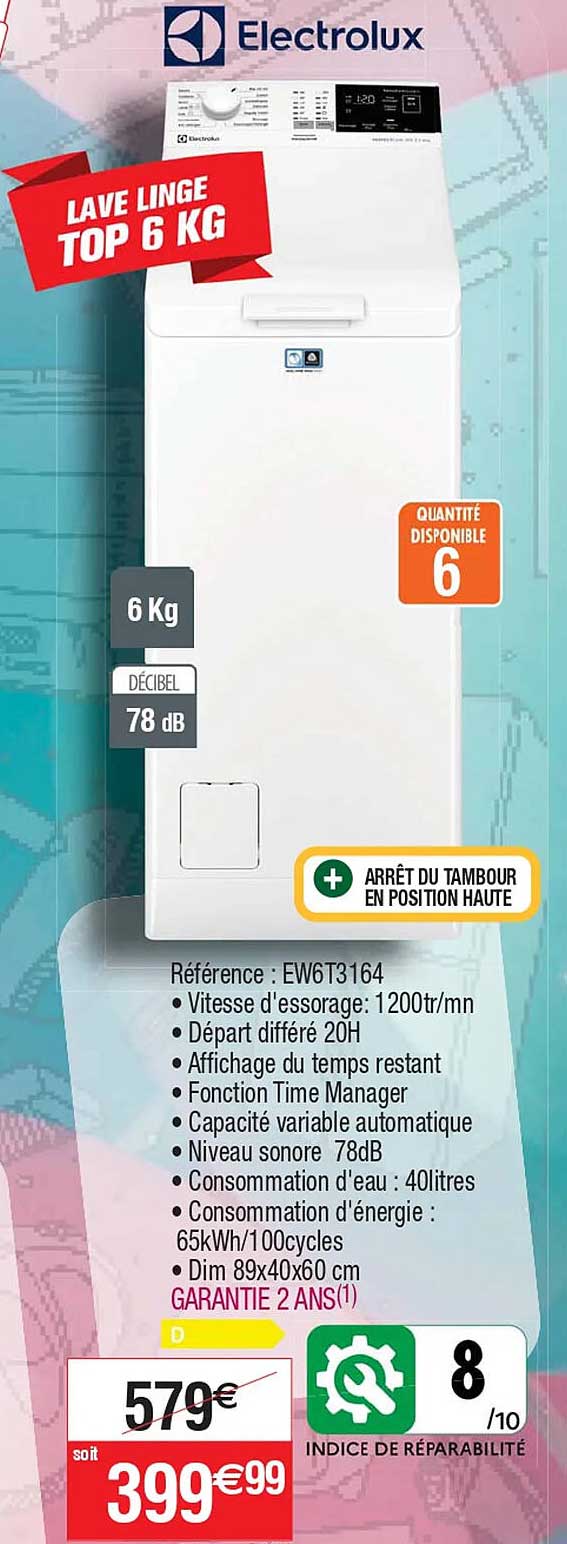 electrolux lave linge top 6kg