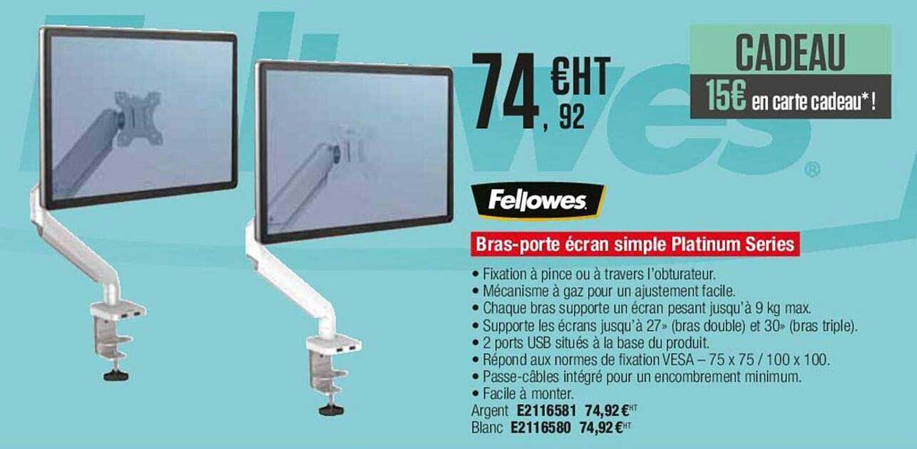 fellowes bras-porte écran simple platinum series