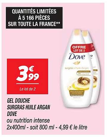 gel douche surgras huile argan dove