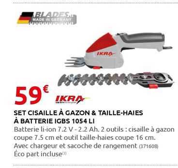ikra set cisaille à gazon & taille-haies à batterie igbs 1054 li