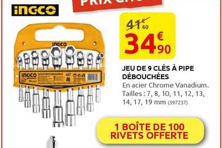 jeu de 9 clés à pipe débouchées