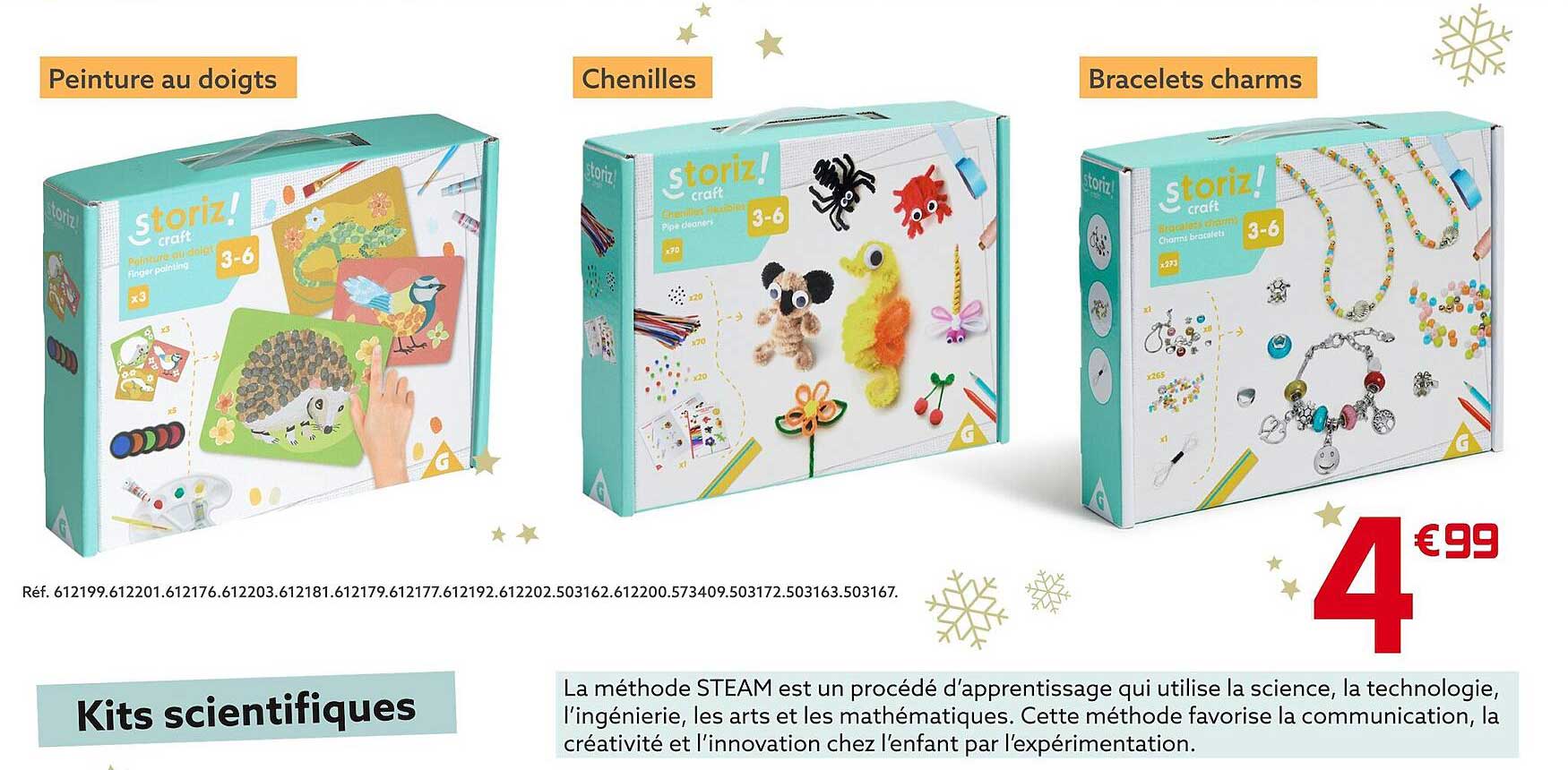 kits scientifiques peinture au doigts chenilles bracelets charms