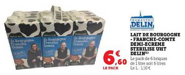 lait de bourgogne - franche-Comté demi-écrémé stérilisé uht delin