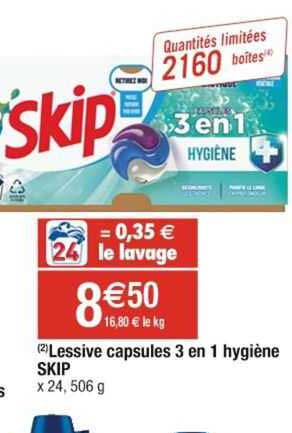Lessive Capsules 3en1 Hygiène Skip
