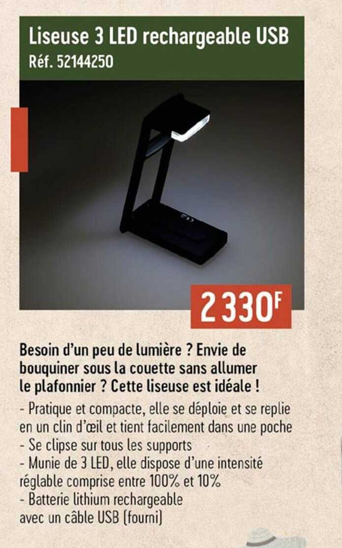 Liseuse 3 Led Rechargeable Usb