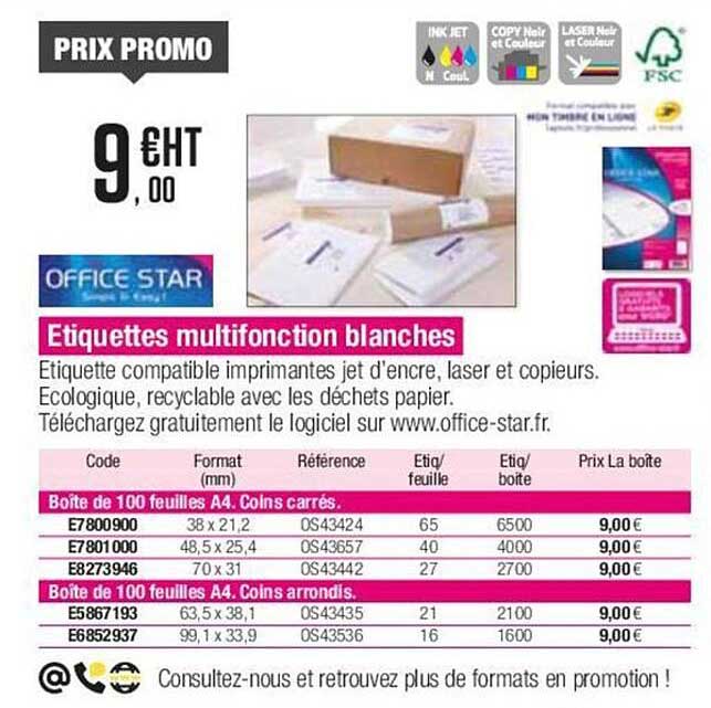 Office Star étiquettes Multifonction Blanches