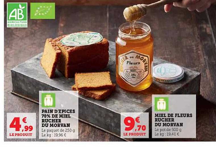 pain d'épices 70% de miel rucher du morvan, miel de fleurs rucher du morvan