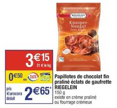 papillotes de chocolat fin praliné éclats de gaufrette riegelein