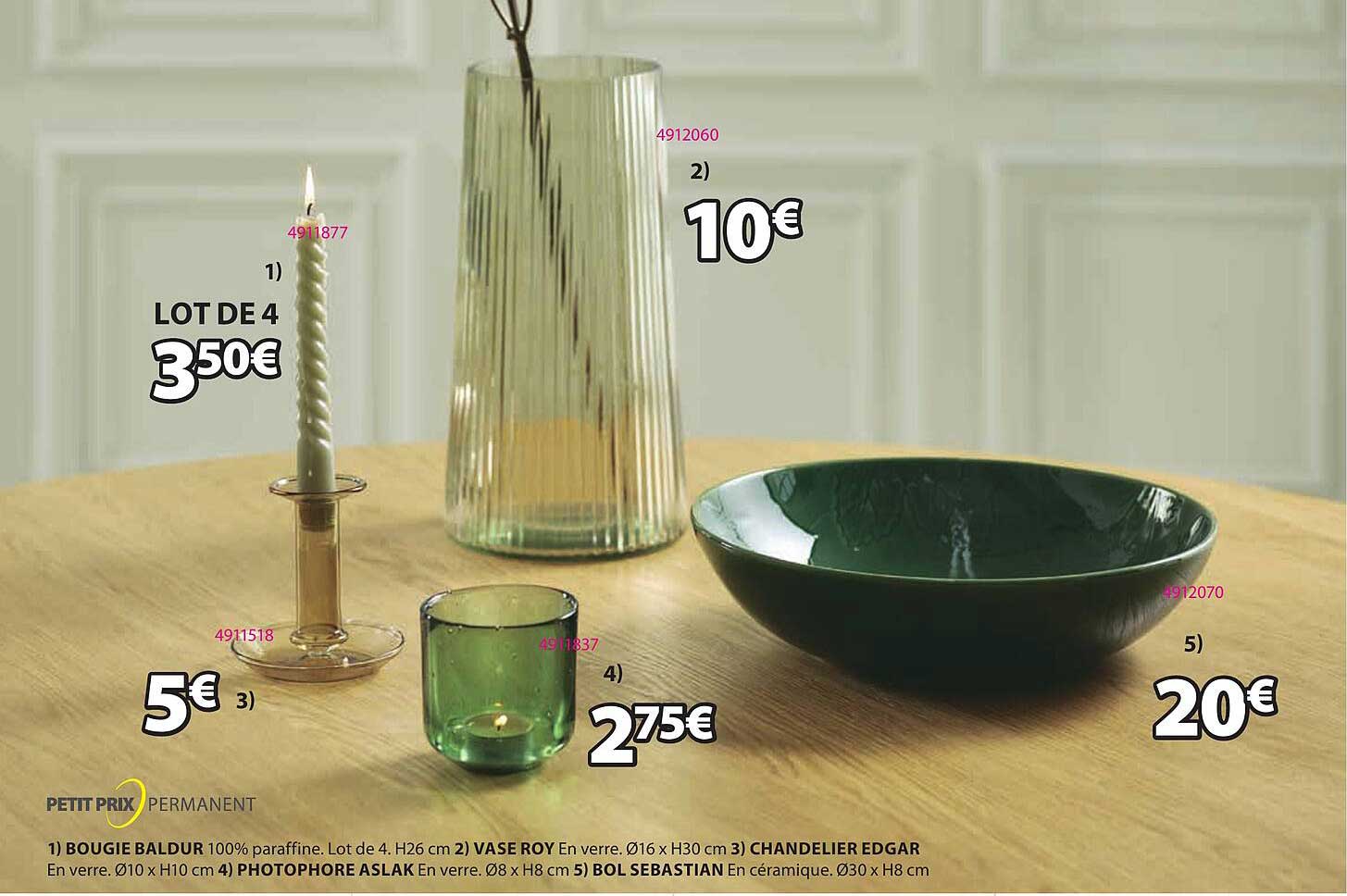 petit prix permanent bougie baldur, vase roy, chandelier edgar, photophore aslak ou bol sebastian