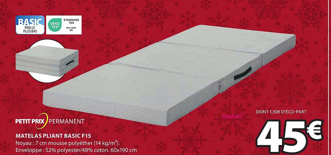 petit prix permanent matelas pliant basic f15