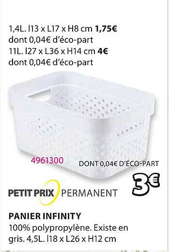 petit prix permanent panier infinity