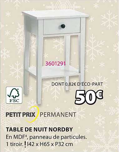 petit prix permanent table de nuit nordby