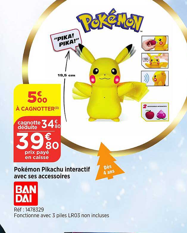 pokémon pikachu interactif avec ses accessoires bandai