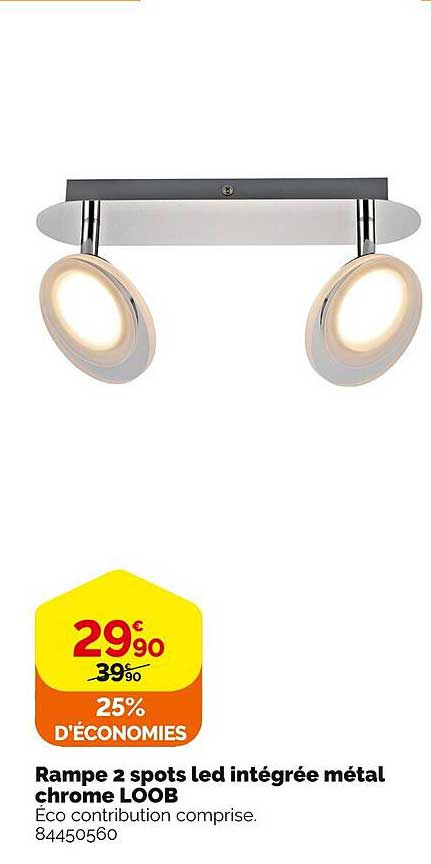 rampe 2 spots led intégrée métal chrome loob