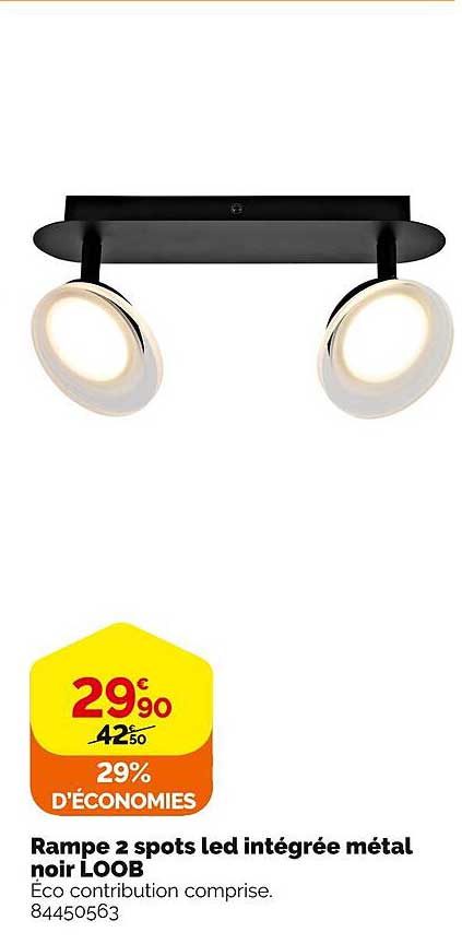 rampe 2 spots led intégrée métal noir loob