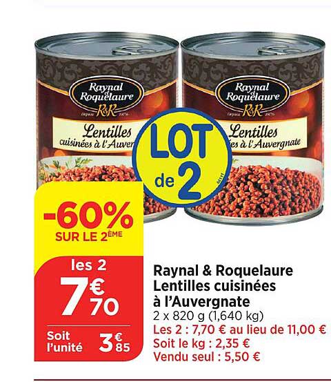raynal & roquelaure lentilles cuisinées à l'auvergnate