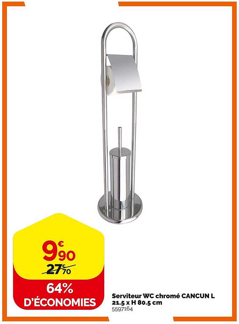 serviteur wc chromé cancun l 21.5 x h 80.5 cm