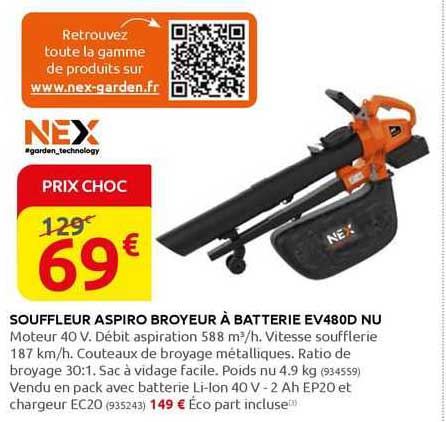 souffleur aspiro broyeur à batterie ev480d nu