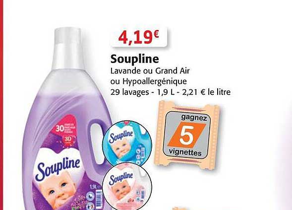 soupline lavande ou grand air ou hypoallergénique 29 lavages