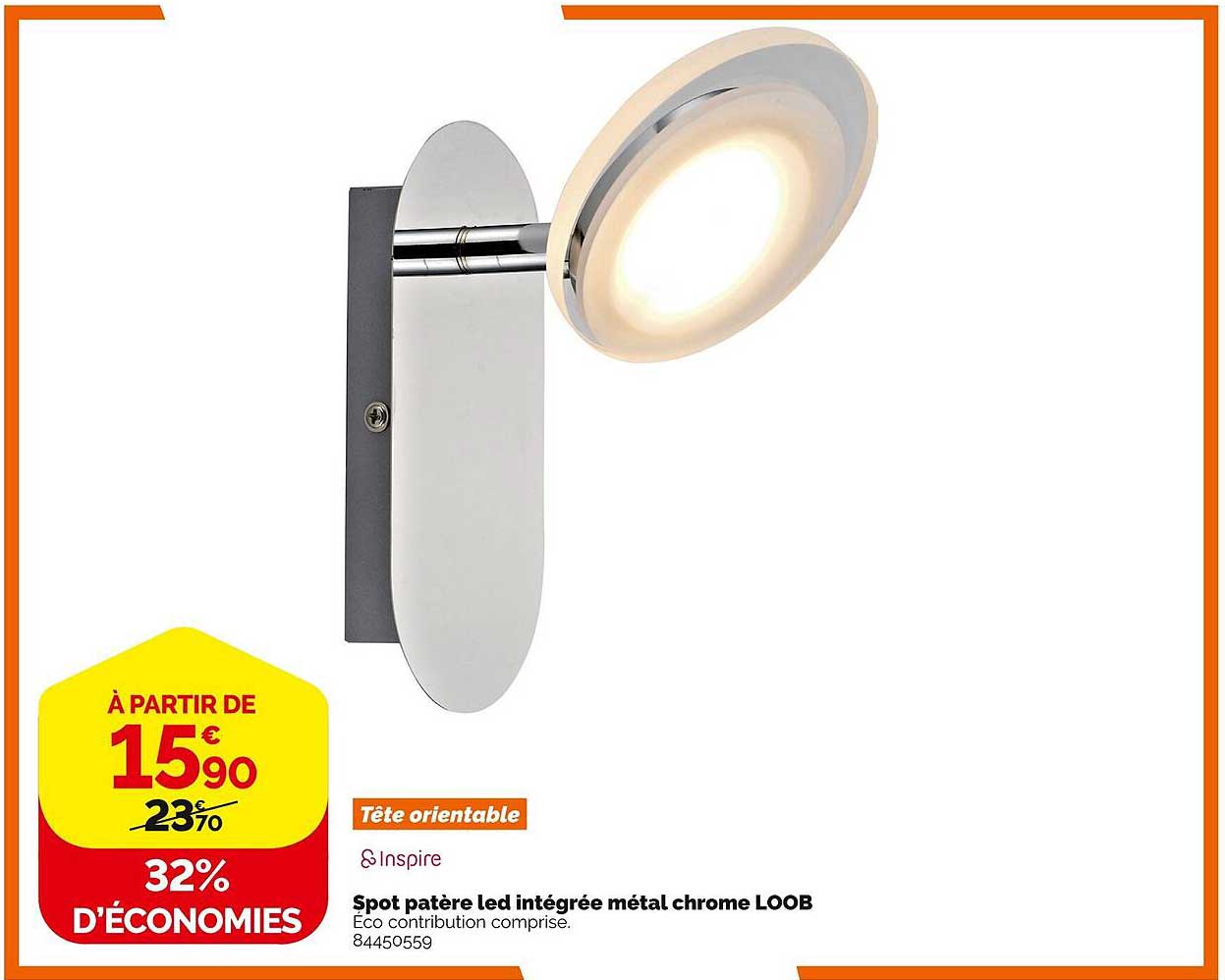 spot patère led intégrée métal chrome loob
