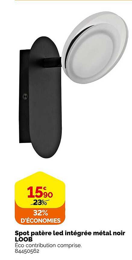 spot patère led intégrée métal noir loob
