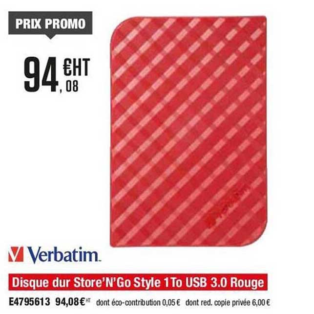 verbatin disque dur store'n'go style 1to usb 3.0 rouge