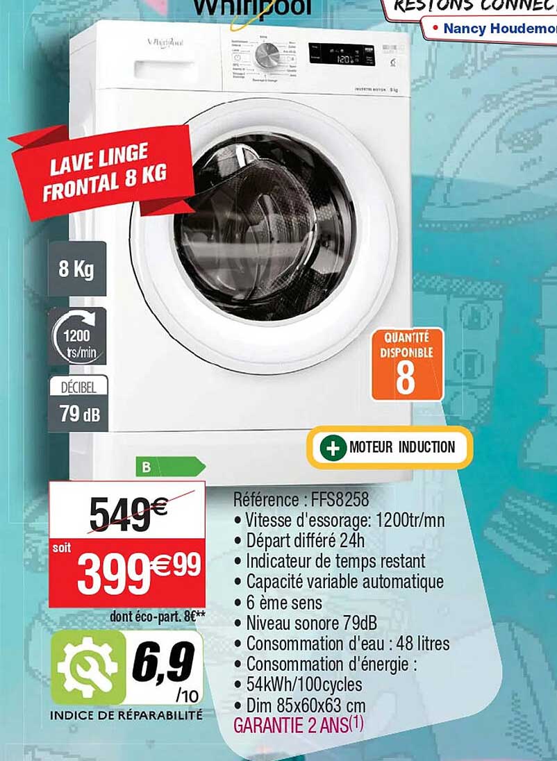 whirlpool lave linge frontal 8kg