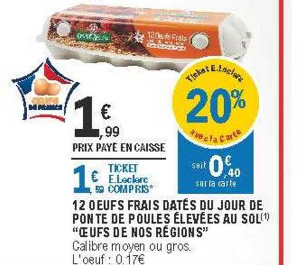 12 œufs frais datés du jour de ponte de poules élevées au sol "œufs de nos régions"